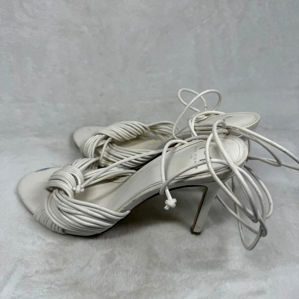 Marc Fisher LTD White‎ Leather Lace Up Strappy Stiletto Heels Knotted Sandals 8